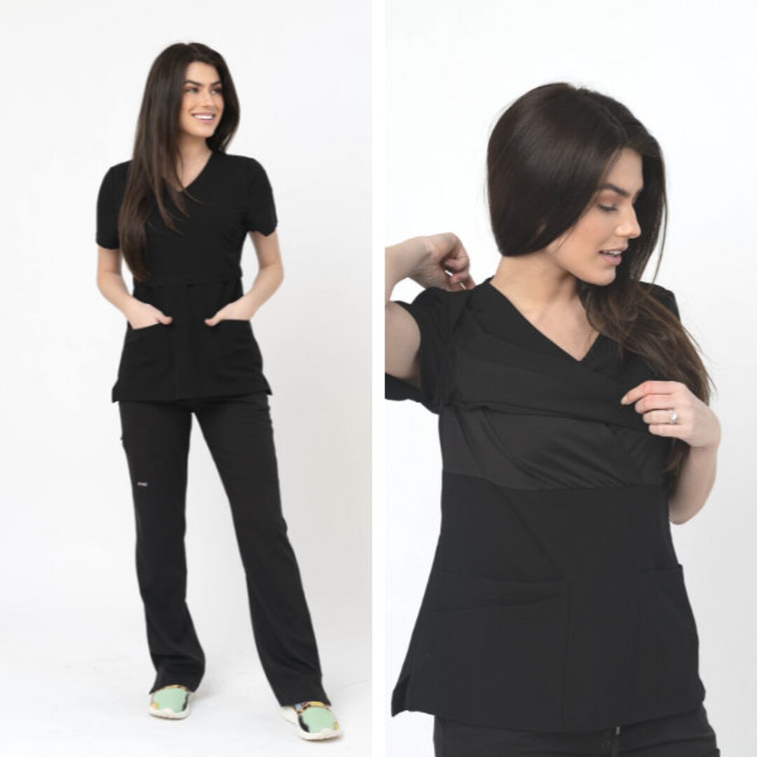 Medical Nursing Scrubs for Breastfeeding Black Etsy