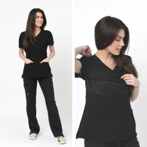 Medical Nursing Scrubs For Breastfeeding- Black