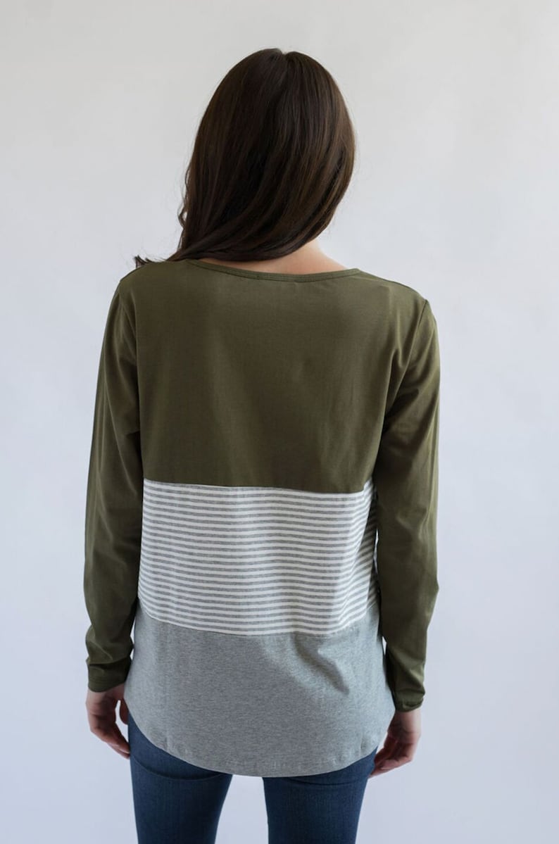 Olive green long sleeve nursing shirt