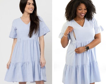 Breastfeeding Dress - Short- Sleeve Nursing Dresses- Periwinkle