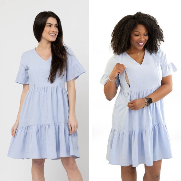 Breastfeeding Dress - Short- Sleeve Nursing Dresses- Periwinkle