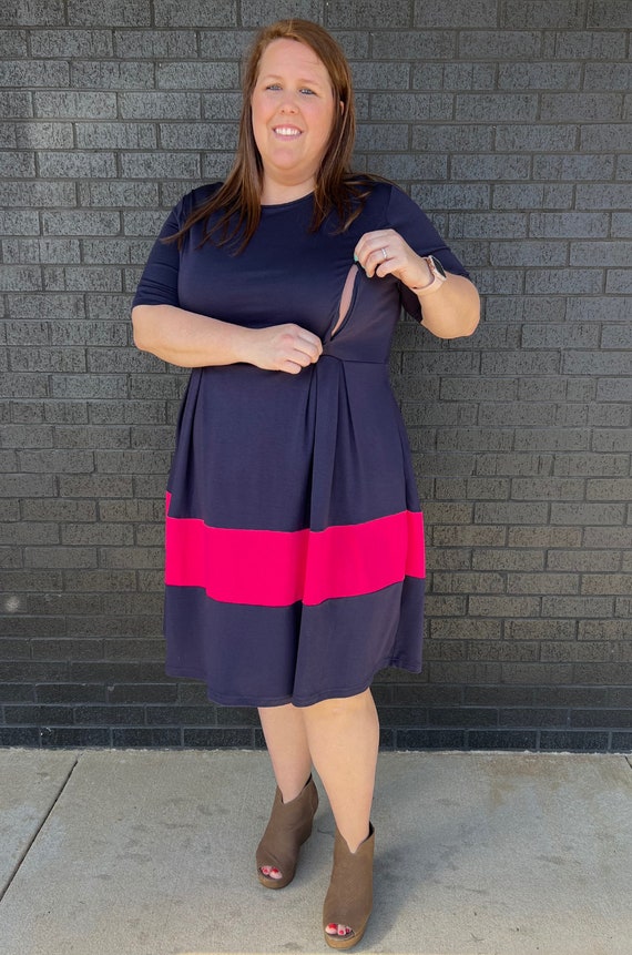Pink Stripe Fit & Flare Nursing Dress: Breastfeeding Friendly With Pockets - Etsy Canada Pink Stripe Fit & Flare Nursing Dress: Breastfeeding Friendly With Pockets - Etsy Canada
