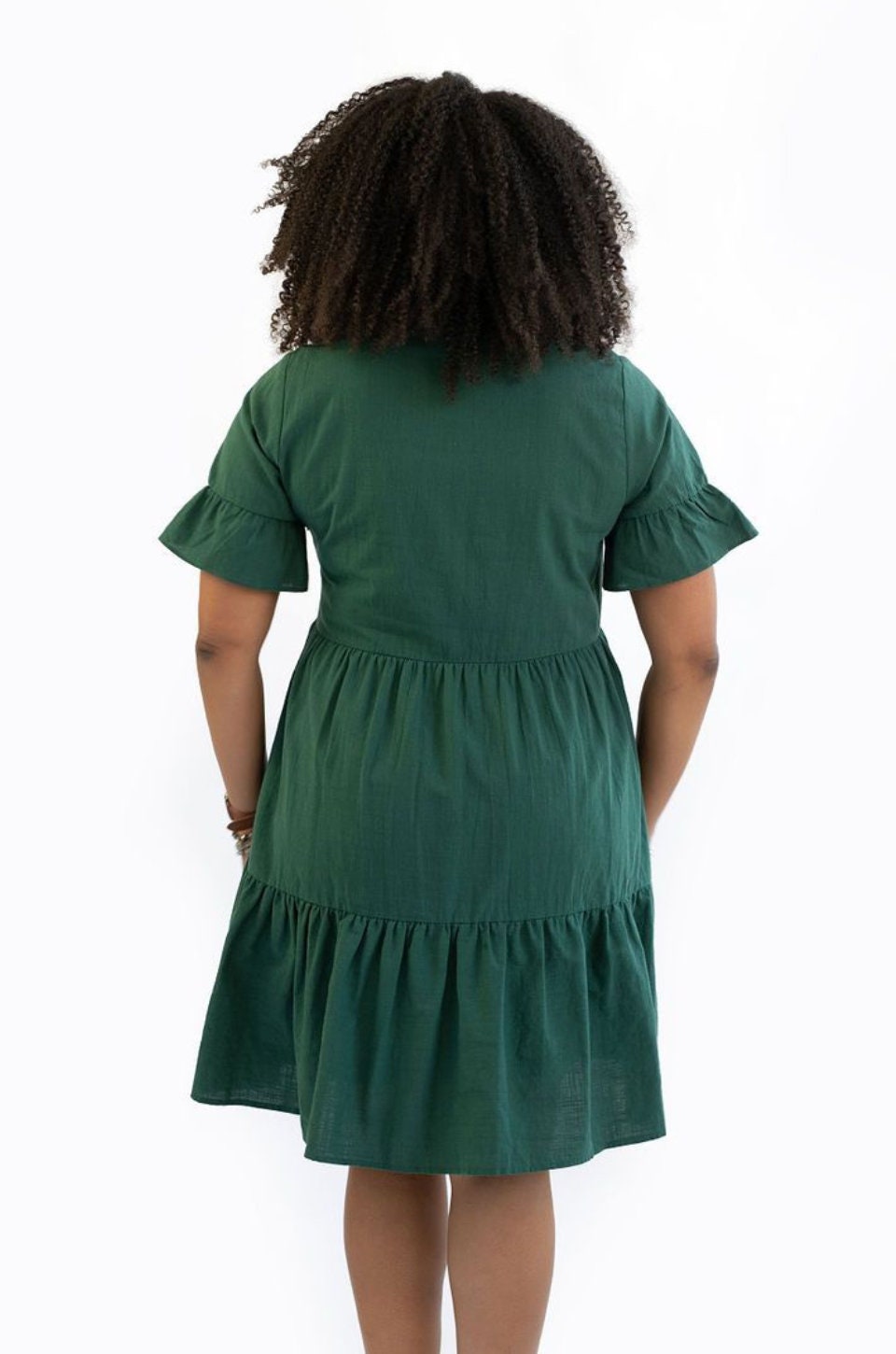 Green Cotton Nursing Dress, Postpartum Comfort, Hidden Zipper, Pockets