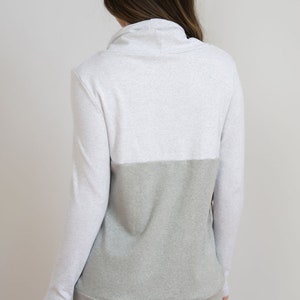 Light gray nursing sweatshirt with zipper access for breastfeeding