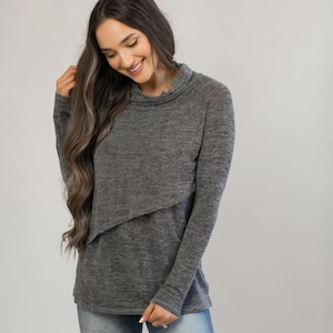 Nursing Sweater Breastfeeding Top For Women Nursing Clothes Nursing Shirt For Work Breastfeeding Shirts New Mom Gift Asymmetrical Gray