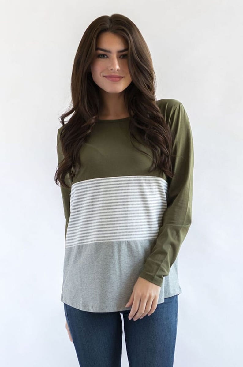 Olive green long sleeve nursing shirt