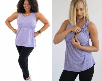 Nursing Workout  Clothes For Breastfeeding- Nursing Active Tank Top - Moisture-Wicking- Purple