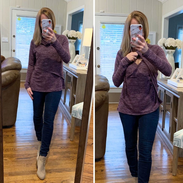Nursing Clothes - Nursing Tops - Breastfeeding Asymmetrical Sweater - Purple