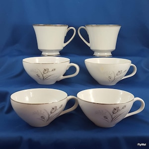 Crafting Lot of Scrap China 6 White and Platinum Tea Cups for Upcycling Yard Sculpture Mosaic Jewelry