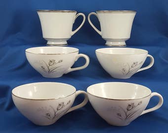 Crafting Lot of Scrap China 6 White and Platinum Tea Cups for Upcycling Yard Sculpture Mosaic Jewelry