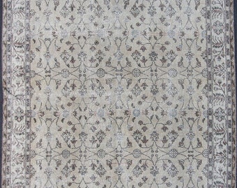 6x9 The size is 281x182 cm 9’2”x5’9” ft. Turkish, Handmade, Vintage, Beige, Distressed Rug. MS-116