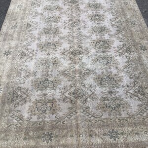 6x9 The size is 192x275 cm 6’3”x9’ft. Turkish, Oushak, Handmade, Vintage, Beige, Green, Oriental, Distressed Rug. MS-123