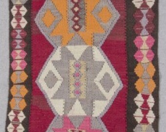 04 Turkish handwoven wool kilim natural dyes.,131x76 cm. , 4' 2" x 2' 5" ft.Shipping included..