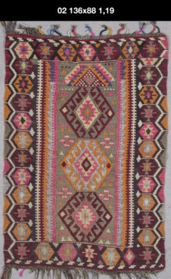 02 Turkish handwoven wool kilim, natural dyes. ,136x88 cm.,  4' 4'' x 2' 8'' ft.Shipping included...