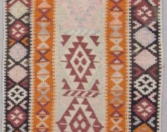 01 Turkish handwoven wool kilim, natural dyes.,129 x 85 cm. ,  4' 2'' x 2' 7'' ft.Shipping included..