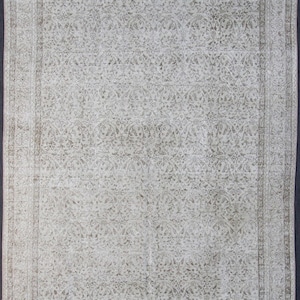 7x10 The size is 207x301 cm 6’8”x9’8” ft. Turkish, Handmade, Oushak, Anatolian, Vintage, Beige, Distressed Rug. MS-128