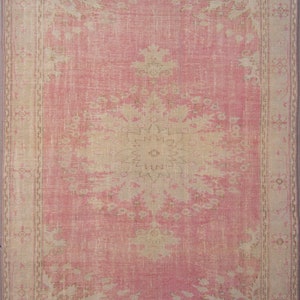 7x10 The size is 300x200 cm 9&#39;8&quot;x6&#39;5&#39;&#39; ft. Turkish, Handmade, Oushak, Pink, Anatolian, Oriental, Vintage Rug. Free Shipping! MS-173n