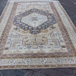 MS-1272y Turkish, Handmade, Oushak,  Vintage Rug..The size is 280 x 188 cm.., 9’ 2” x 6’ 1’’ ft.. FREE Shipping worldwide!