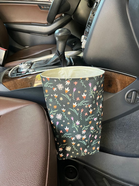 Floral car trash bag, car accessory, car organization, car gadget, waterproof wipeable lining, gearshift car trash bag, gift ideas