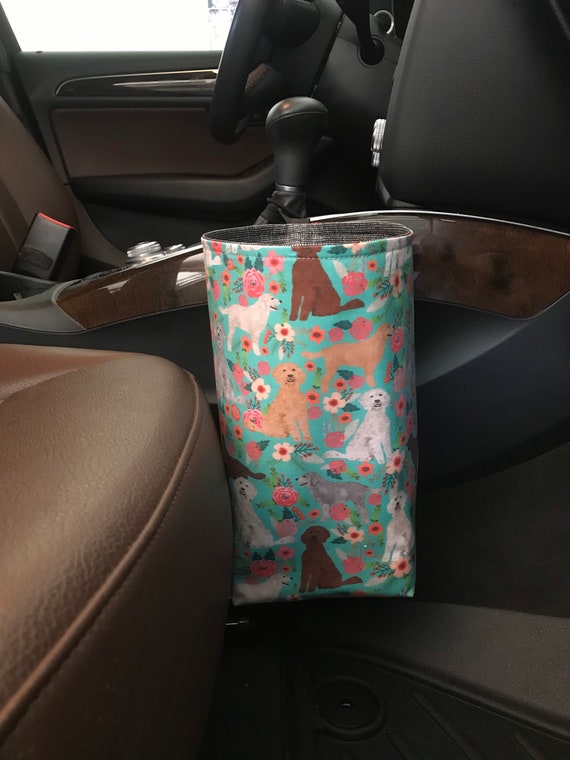 Floral Golden Doodle Car Trash Bag/waterproof Lining/golden 