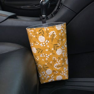 Boho Mustard Floral Car Trash Bag, Bestseller, Waterproof Lining, Gearshift Car Trash Bag/ Ca accessory for women, Wipeable Trash Bag, gift