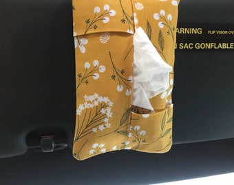 Boho Mustard Floral Car Visor Travel Tissue Case Holder, Tissue Holder, Car Accessories for Women, Car Organization,Travel Size Tissues,Gift