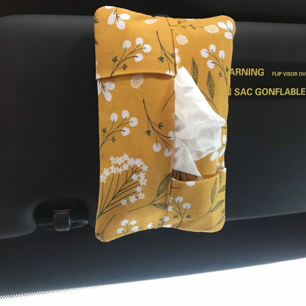 Boho Mustard Floral Car Visor Travel Tissue Case Holder, Tissue Holder, Car Accessories for Women, Car Organization,Travel Size Tissues,Gift