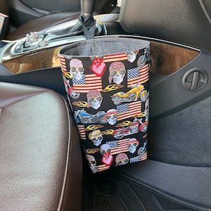 Skull, motorcycle, USA  Car Trash Bag/Waterproof Lining/Mens Gift/Gearshift Car Trash Bag/ Headrest Car Trash Bag/ Wipeable Lining/Gift