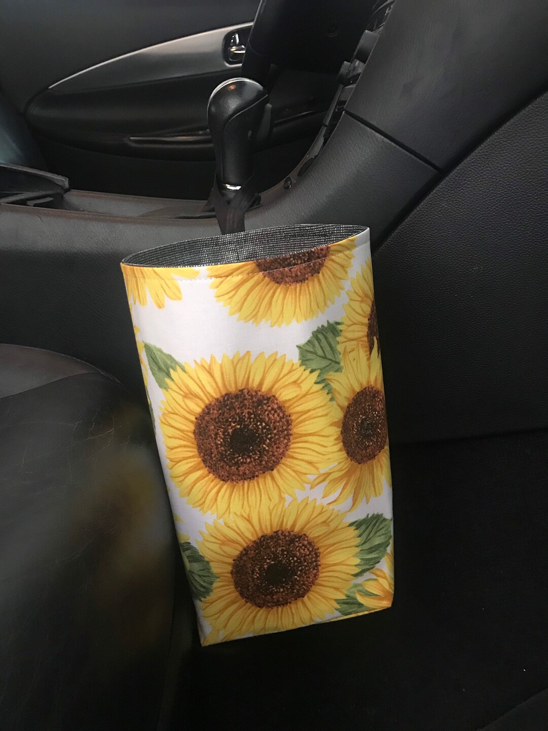 Sunflower Car Trash Bag, Waterproof Lining, Gearshift Car Trash Bag