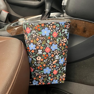 Wild Rose Black Metallic Rifle Paper Car Trash Bag, Waterproof Lining, Car Accessories for Women, gearshift car trash bag, gift, car gadget