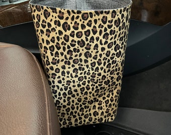 Cheetah Car Trash Bag, Car accessory, car gadgets, for women, waterproof wipeable lining, gearshift trash bag, car organization, gift ideas