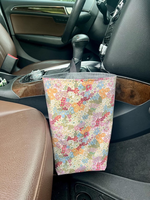 English Rose Metallic Rifle Paper Car Trash Bag, Waterproof Lining, Car Accessories for Women, gearshift car trash bag, gift, car gadget