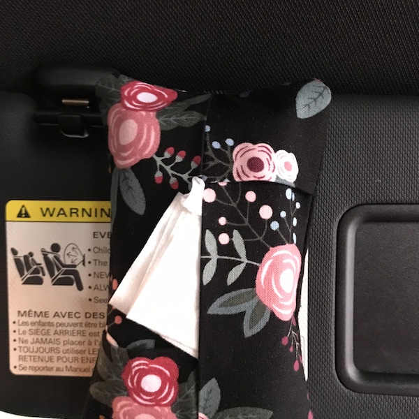 Black Floral Car Visor Tissue Holder, Tissue Holder, Car Accessories for Women, Car Organization, Car Gadget, Travel Size Tissue, Gift