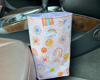 Rainbow, happy, car trash bag, gearshift car trash bag, purple waterproof lining,car accessories, car organization, gift idea