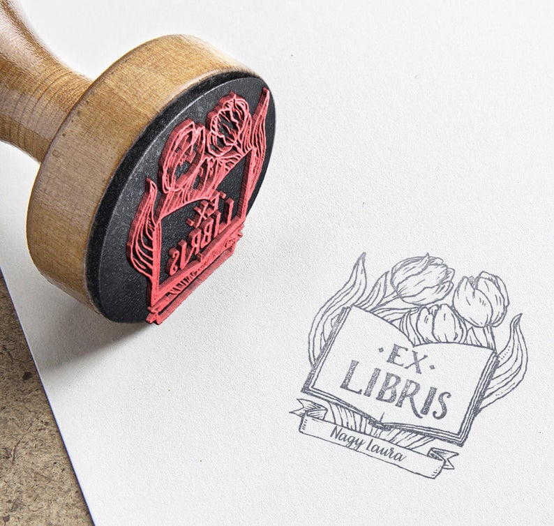 EX LIBRIS Stamp book and Tulip Flowers Name Etsy