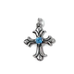 Retired James Avery Blue Topaz Sterling Silver Fleuree Cross