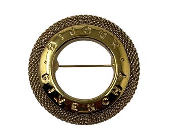 Vintage Givenchy Circle Brooch/Gold Tone Pin/Collectible Designer Costume Jewelry