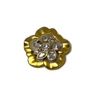 Vintage 90s Swarovski Swan Signed Crystal Gold Tone Floral Brooch Pin-Signed Designer Statement Jewelry