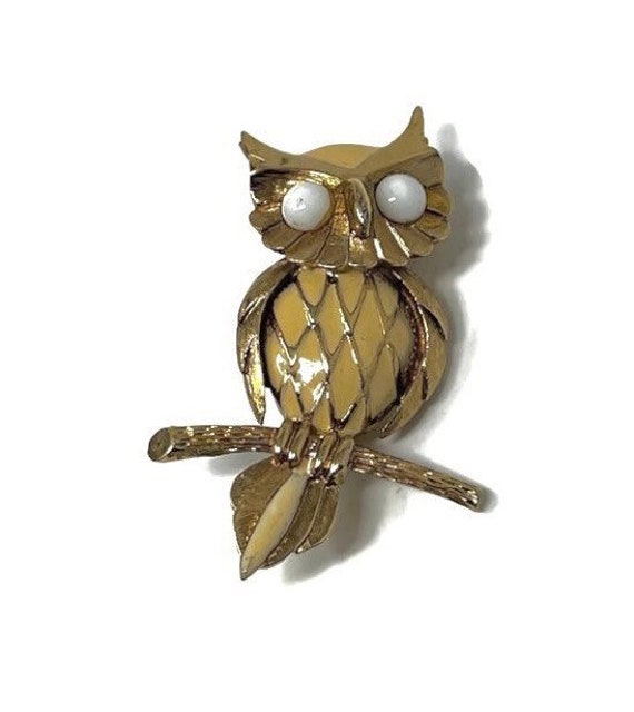 SALE Vintage Retro 1960s Signed Hobe Owl Gold Tone Brooch hobe
