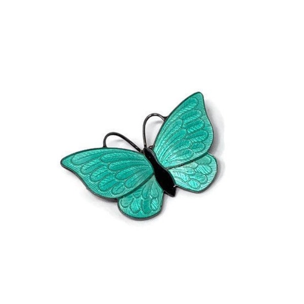 Vintage Volmer Bahner 1960s Guilloche Sterling Enamel Champleve Butterfly Insect Brooch:  Danish Scandinavian Jewelry