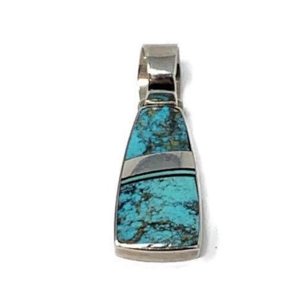 Signed Native American Made Marie Tsosie Spiderweb Turquoise Mosaic Inlay Sterling Pendant: Navajo/New Mexico Jewelry