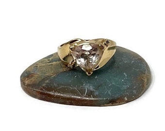 Unique Vintage 10K Solid Gold CID Trillion Cut Quartz Solitaire Ring: Size 7 1/4