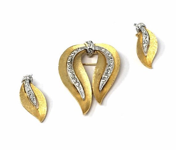 Vintage JJ Jonette Rhinestone Gold Tone Demi Parure/1970s Brooch