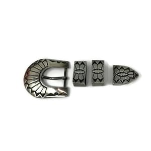 Navajo Handcrafted Sterling Silver Vintage Ranger Belt Buckle Set