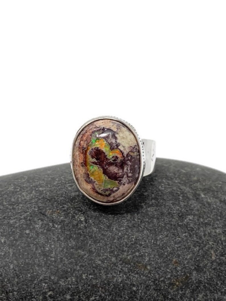 Raw Opal Handmade Unisex Sterling 925 Ring Rough Opal RingSize 8 12
