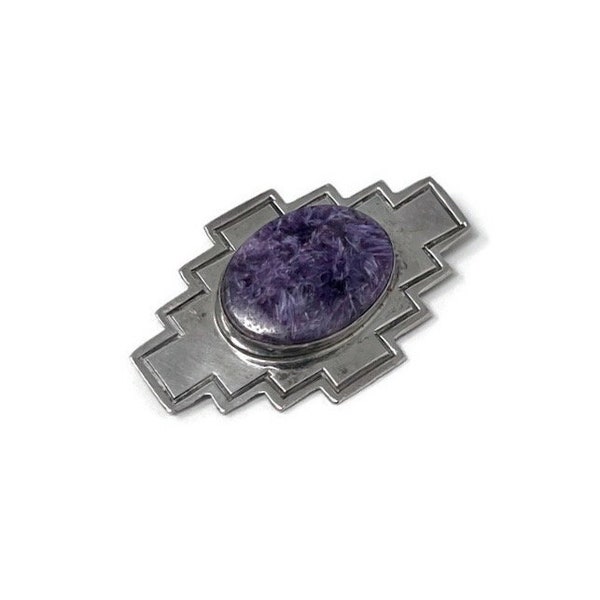 Vintage Navajo Nakai Purple Russian Charoite Sterling Southwestern Brooch: Native American Made