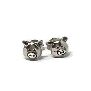 Vintage Sterling Silver 925 Pig Stud Earrings:  Minimalist Animal Farm Jewelry/For Good Luck