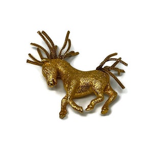 Vintage Signed Jeanne Mid Century Horse Tassel Mane Brooch Pin