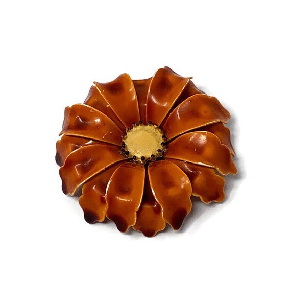 Flower Power 1960/'s Flower Brooch Hippie Brooch Brown and Orange