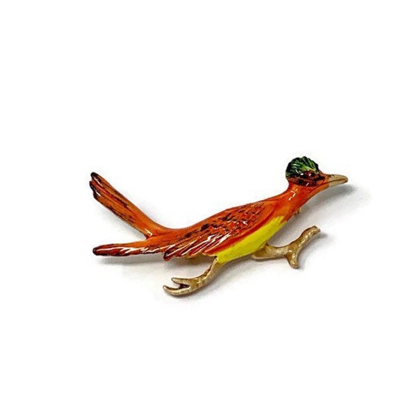 SALE Vintage Signed Original by Robert Colorful 1960s Retro Enamel Roadrunner Southwest Brooch Pin:  Fashioncraft